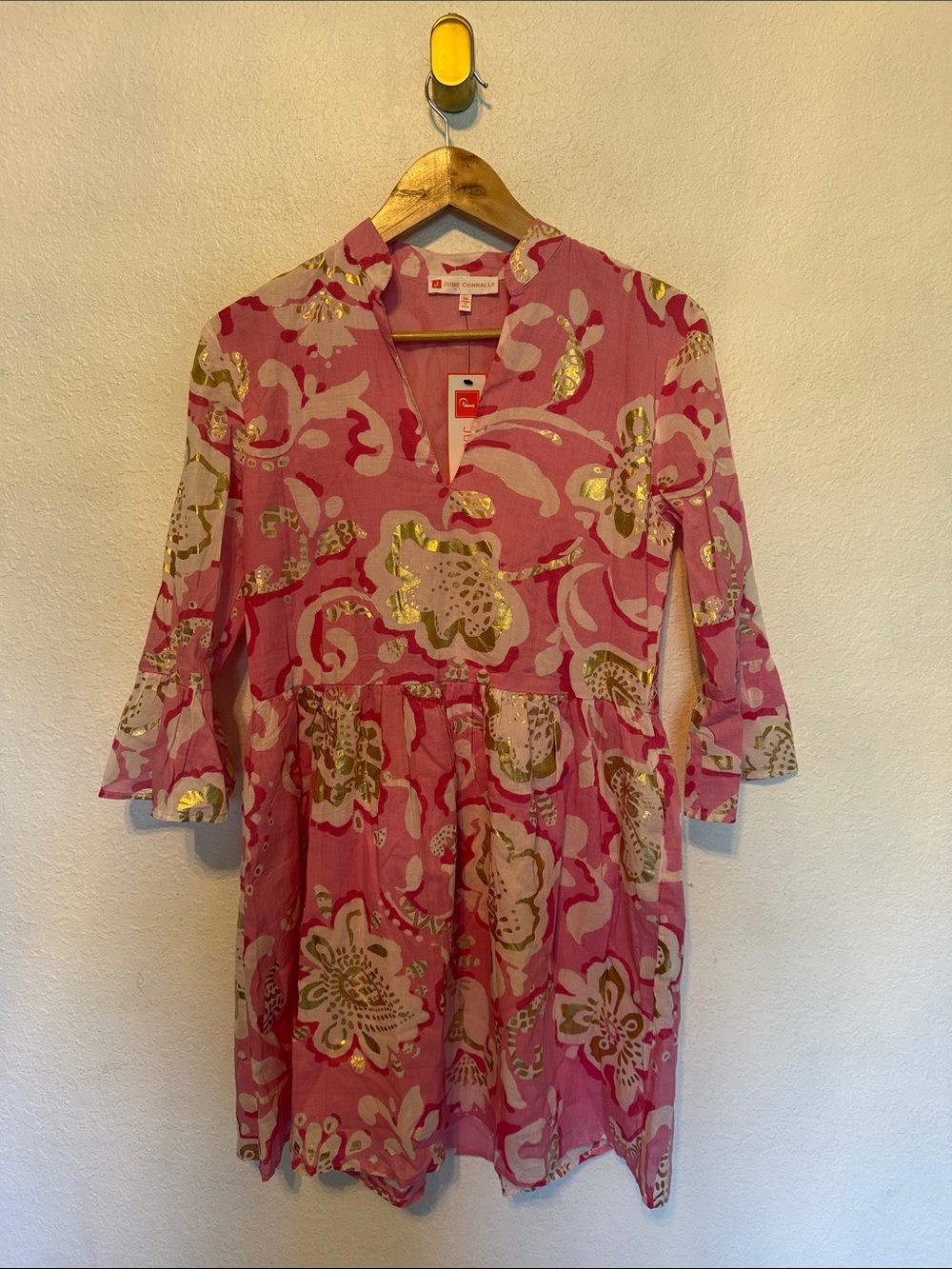 NWT New Jude Connally Faith grand floral pink gold dress xs